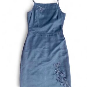 Bcbgmaxazria collection blue embroidered suede dress size small